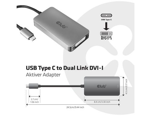 Club 3D Adaptateur USB Type-C - Dual Link DVI-I, actif