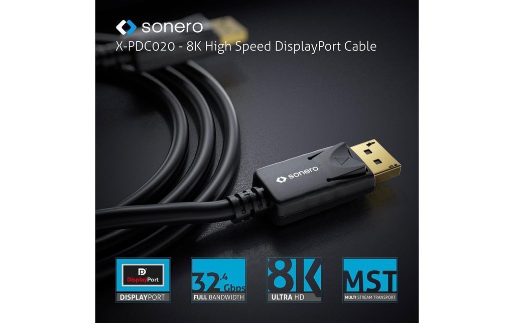 sonero Câble 8K Displayport 1.4 Connecteur à fiches &lt;-&gt;, 8K/60Hz&lt;/-&gt;, &lt;-&gt; 2 m&lt;/-&gt;