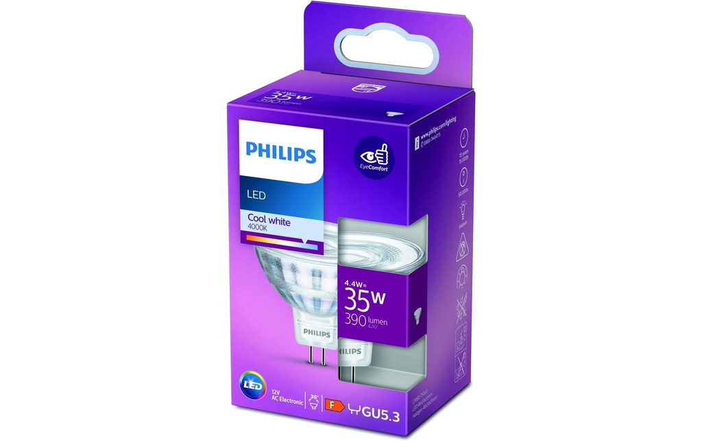 Philips Lampe LED 35W GU5.3 MR16 CW 36D 12 V ND Blanc neutre