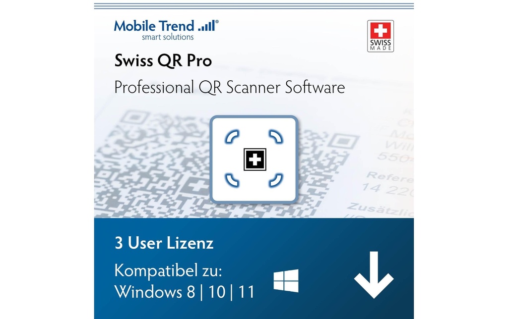 Mobiletrend Swiss QR Scanner Pro ESD, version complète, 3 utilisateur, DE/FR/EN/IT