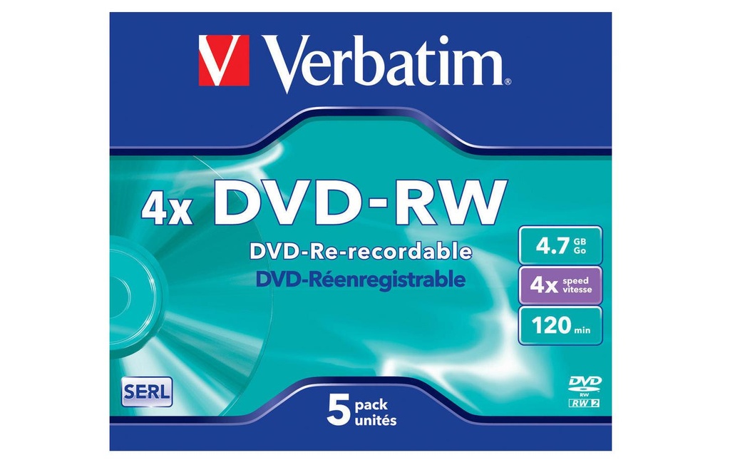 Verbatim DVD-RW 43285 4.7 GB, boîte à bijoux (5 Pièce/s)