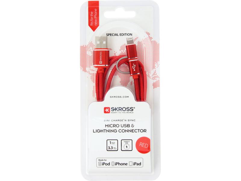 SKROSS Câble métallique USB 2.0 Charge'n Sync 2in1 Red Steel Line 1 m