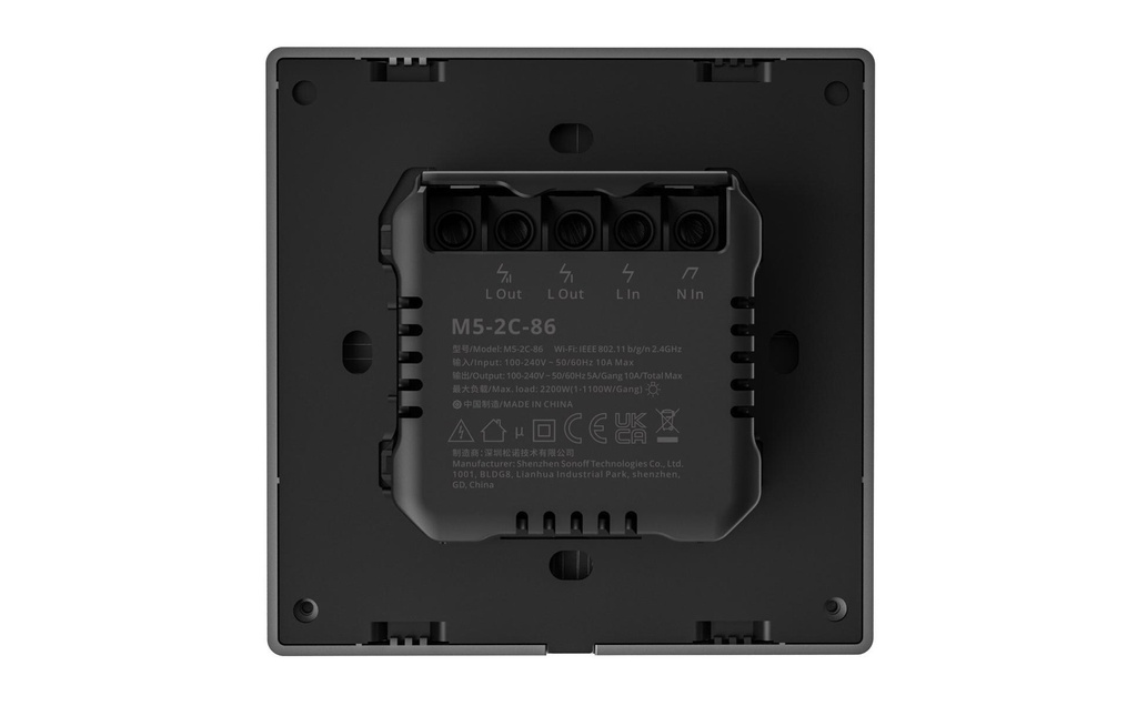 SONOFF Interrupteur d'éclairage WiFi M5-2C-86, double, 230 V, 10A