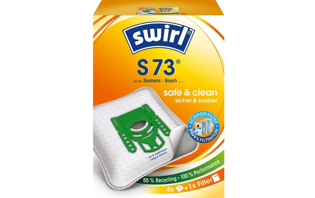 Swirl Sac filtrant pour aspirateur S 73 4 pièces