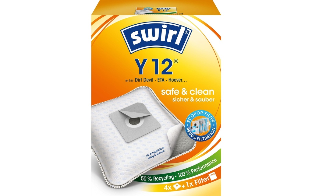 Swirl Sac filtrant pour aspirateur Y 12 4 pièces