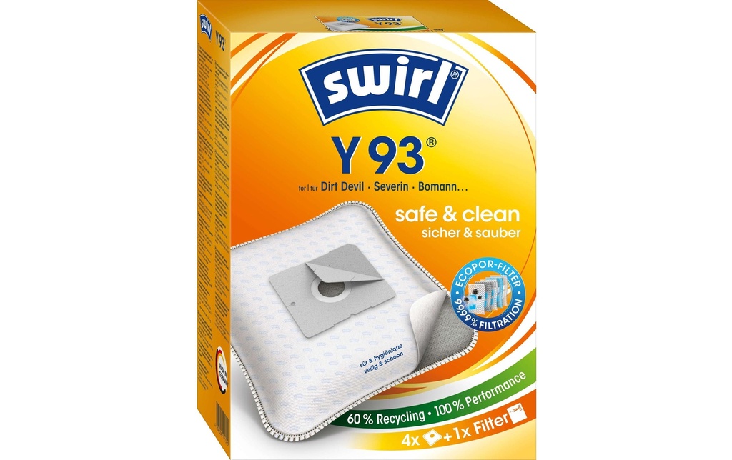 Swirl Sac filtrant pour aspirateur Y 93 4 Pièce/s