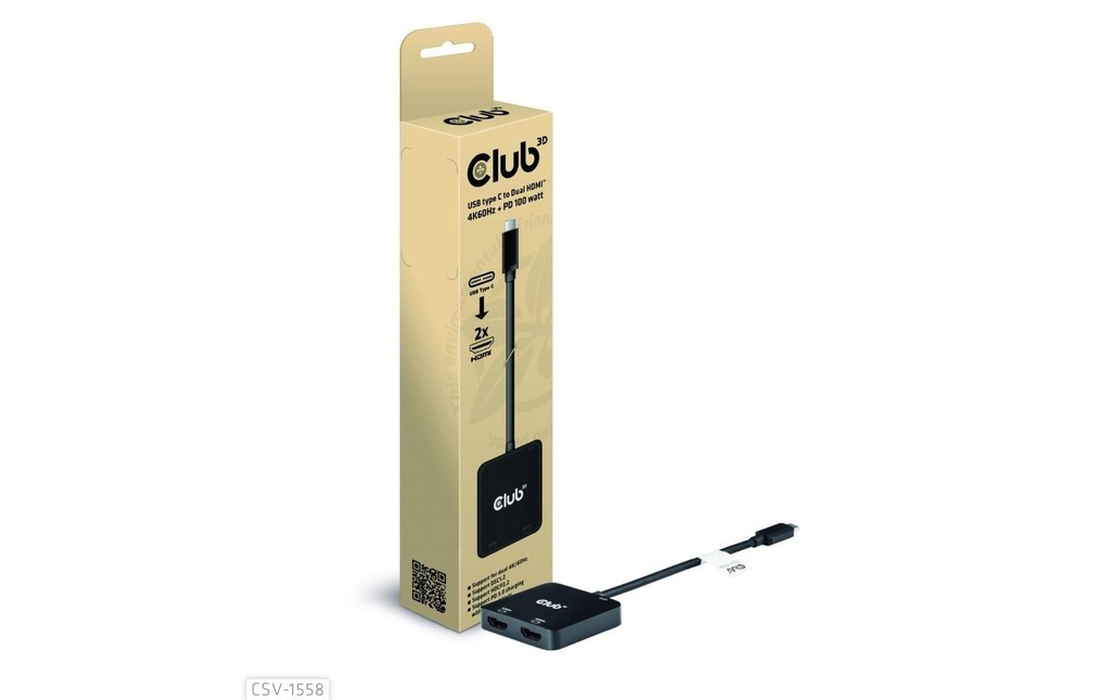 Club 3D USB Type-C Hub vers Dual HDMI et adaptateur PD